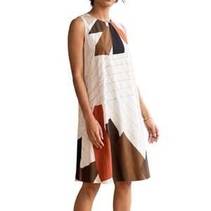 ANNE KLEIN New York A-Line Dress Sz 6 Cotton Sleevless Geometric 60's Mod-Style